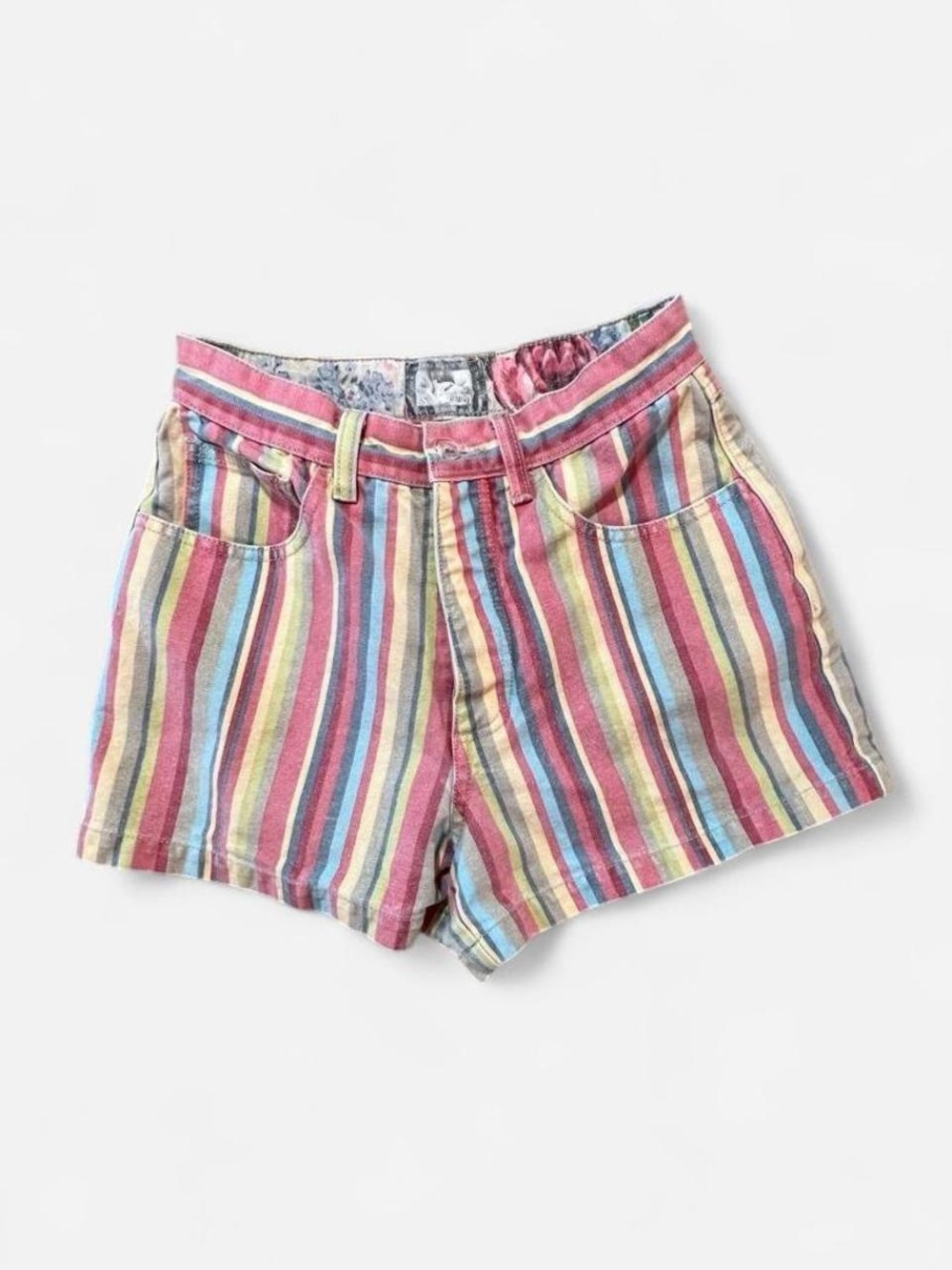 Vintage 1990s Sam & Libby Striped Denim Shorts with Colorful